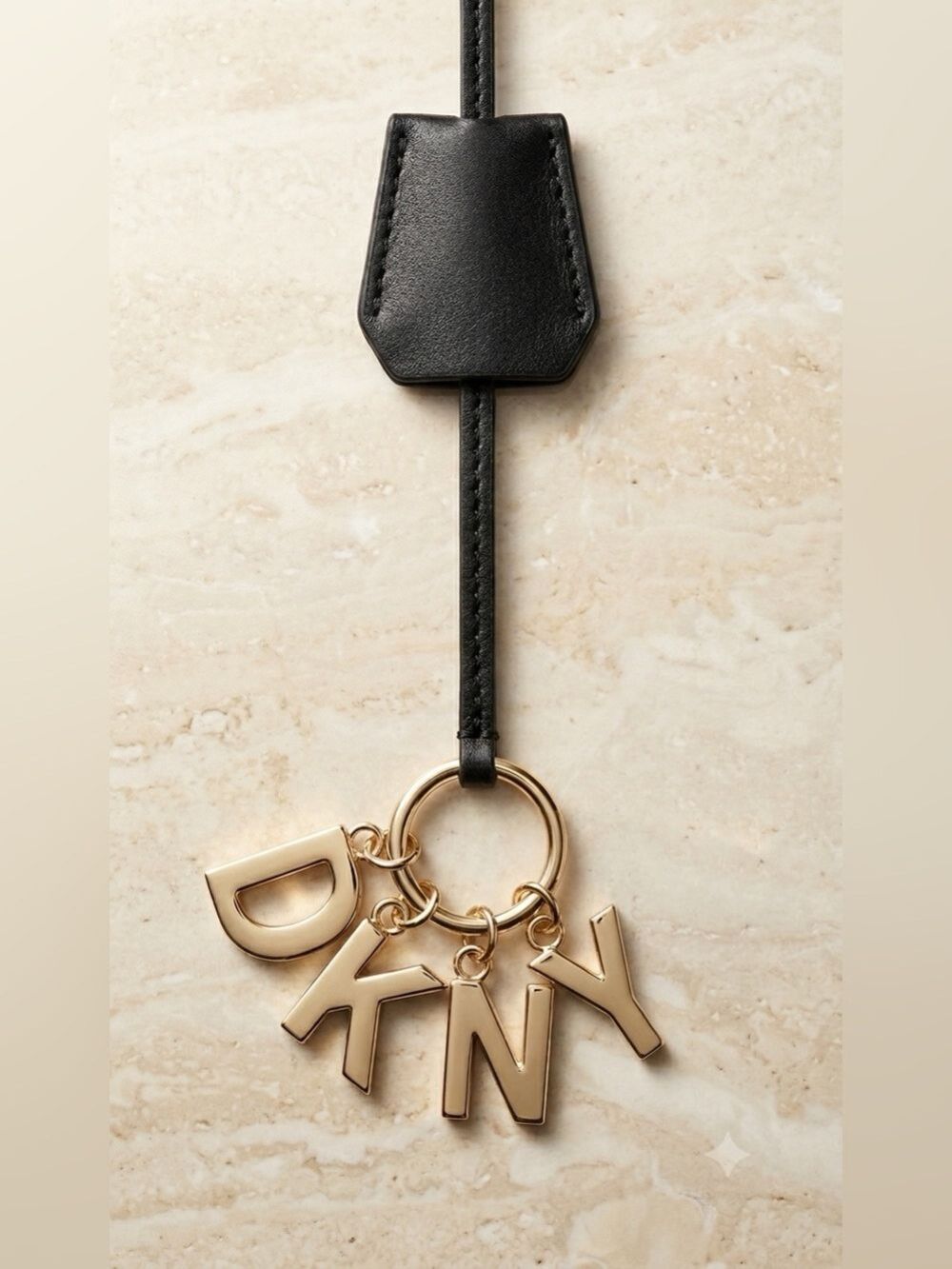 DKNY GOLD  LOGO PURSE CHARM KEY FOB  SAFFIANO LEATHER NEW